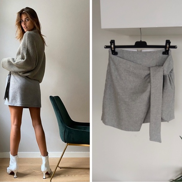 Aritzia Dresses & Skirts - New Aritzia Wilfred Dorine Wool Cashmere Mini Grey Casual Fall Skirt Sz 4